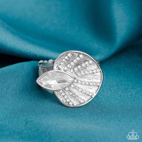 Fan Dance Dazzle - White - Paparazzi Ring 2023 August Life of the Party