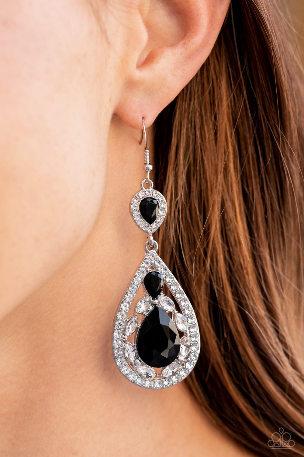 Posh Pageantry - Black - 2022 January Life of the Party Paparazzi Earring