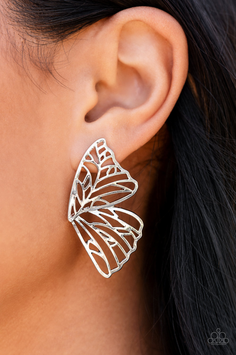 Butterfly Frills - Silver - 2021 August Paparazzi Life of the Party Earring