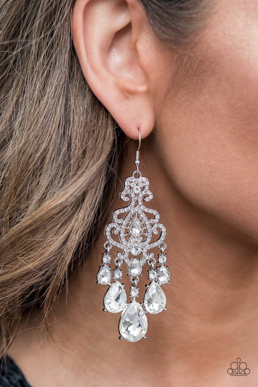 Queen of All Things Sparkly - White - Paparazzi Earring