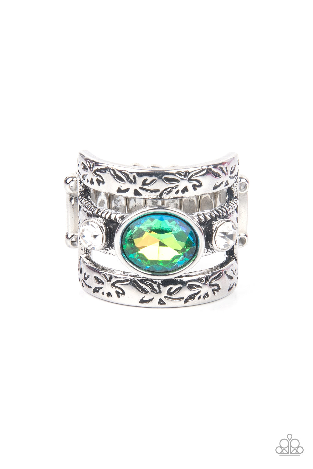 The GLEAMING Tower - Iridescent Green - Paparazzi Ring