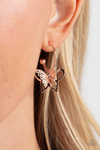 Load image into Gallery viewer, PREORDER - Butterfly Freestyle - Rose Gold - Paparazzi Hoop Earring
