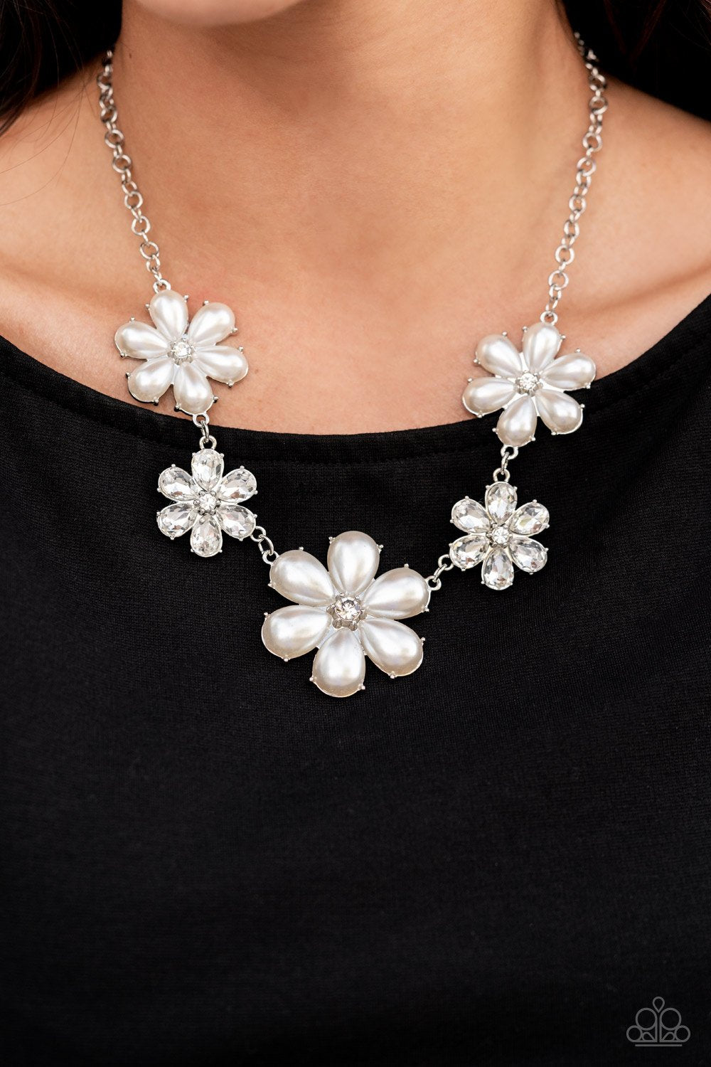 Fiercely Flowering - White - 2021 December Paparazzi Life of the Party Necklace