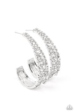 Load image into Gallery viewer, Cold As Ice - White - 2022 April Paparazzi Life of the Party Hoop Earring
