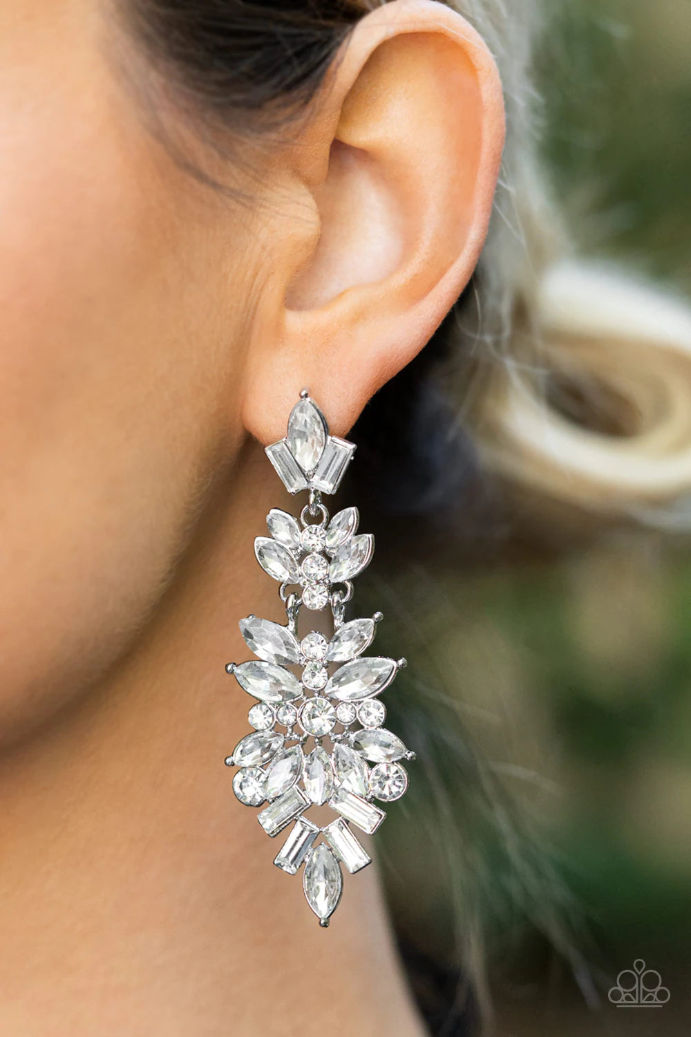 Frozen Fairytale - White - 2022 May Paparazzi Life of the Party Earring